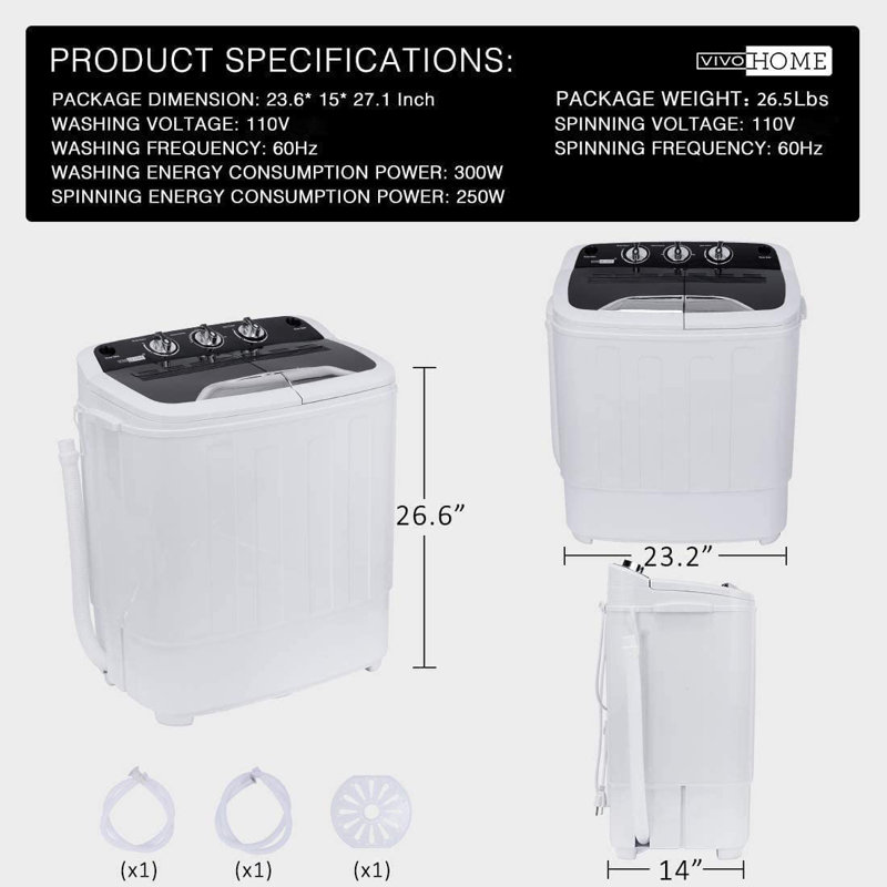 Electric Portable Twin Tub Mini Laundry Washer and Spin Dryer Combo Washing Machine