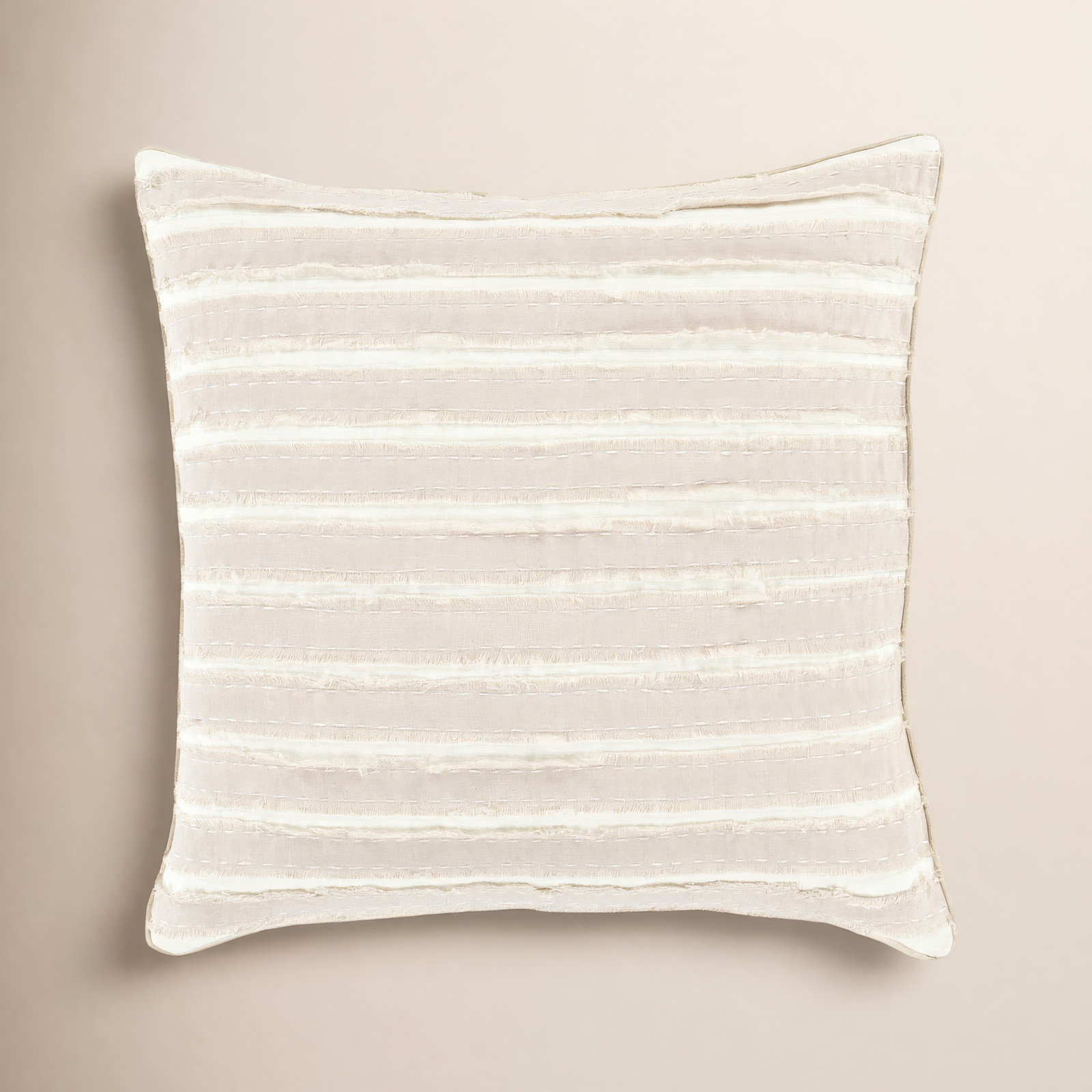 Lorena Striped Linen Throw Pillow, 20" H x 20" W x 4" D, Ivory, Down