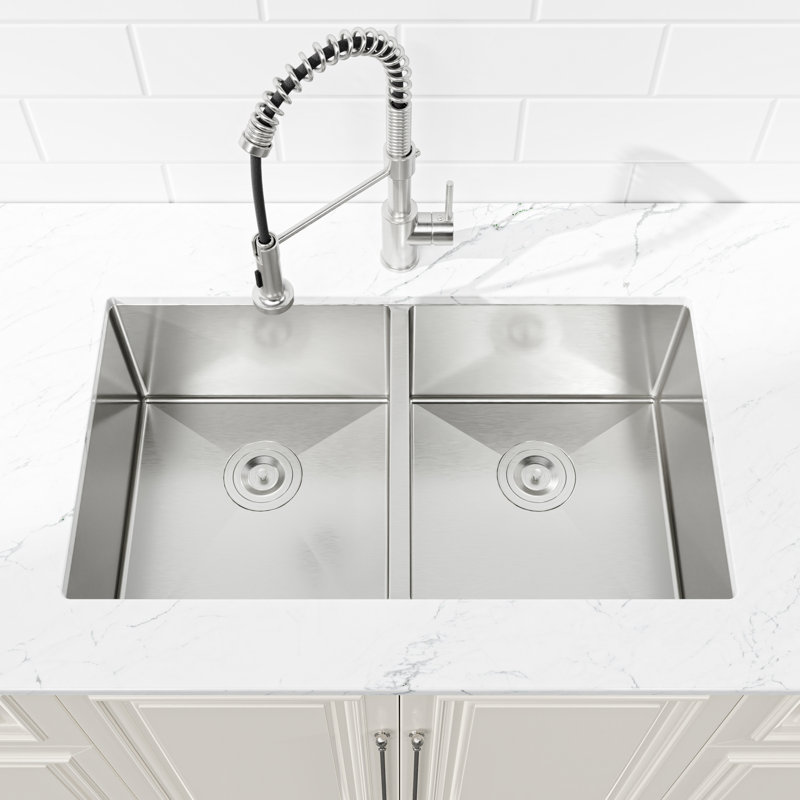 Modern 33"X19" Stainless Steel Kitchen Sink, Undermount, Brushed, With A Water- Finish And Sound-Absorbing Material Sink Steel, Undermount Exceptional Durability Corrosion Resistance