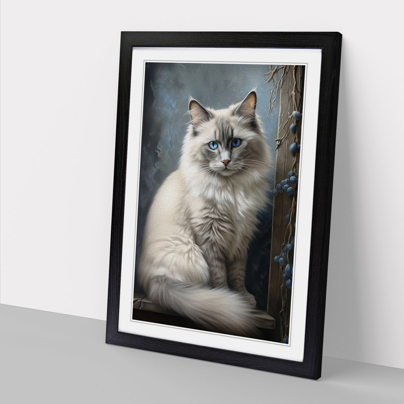 Ragdoll Cat Realism - Single Picture Frame Print on Wood, Black Framed, 64cm H x 46cm W x 2cm D