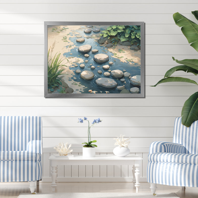 Océan aux nuances sur toile, Cadre simple argenté, H 34 po x l 44 po x P 1,5 po