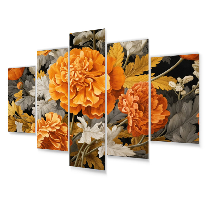 Ensemble de décorations murales florales en métal orange gris et souci Marigold