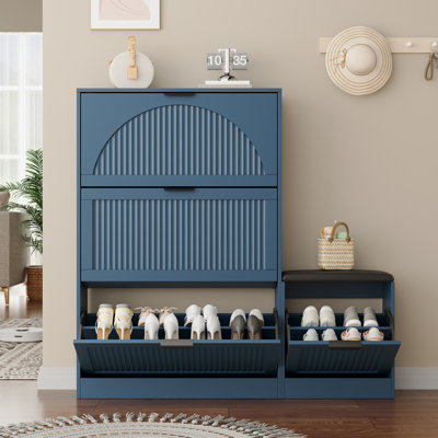 48.82" W 24-Pair Shoe Storage Cabinet with 3 Flip Drawers & Shoe Bench