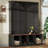 Farmhouse Hall Tree With 4 Hidden Hanging Hooks, Seating Bench, Storage Cabinet And Open Compartment-1752741530