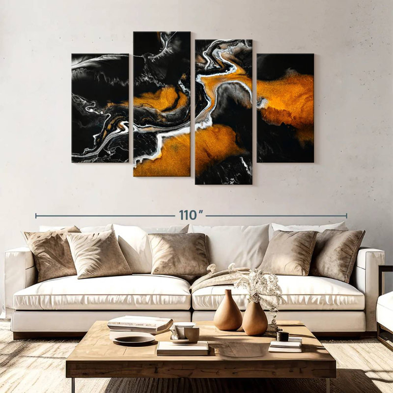 Avery Gold And Black Abstract, 54" H x 84" W