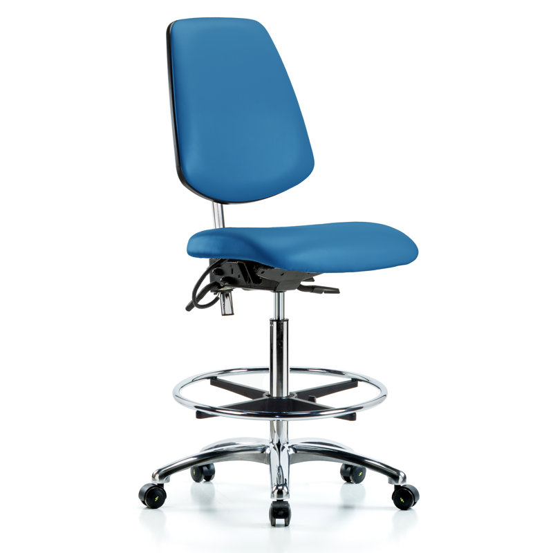 Abigail ESD Vinyl Drafting Chair, Blue, Casters, Included