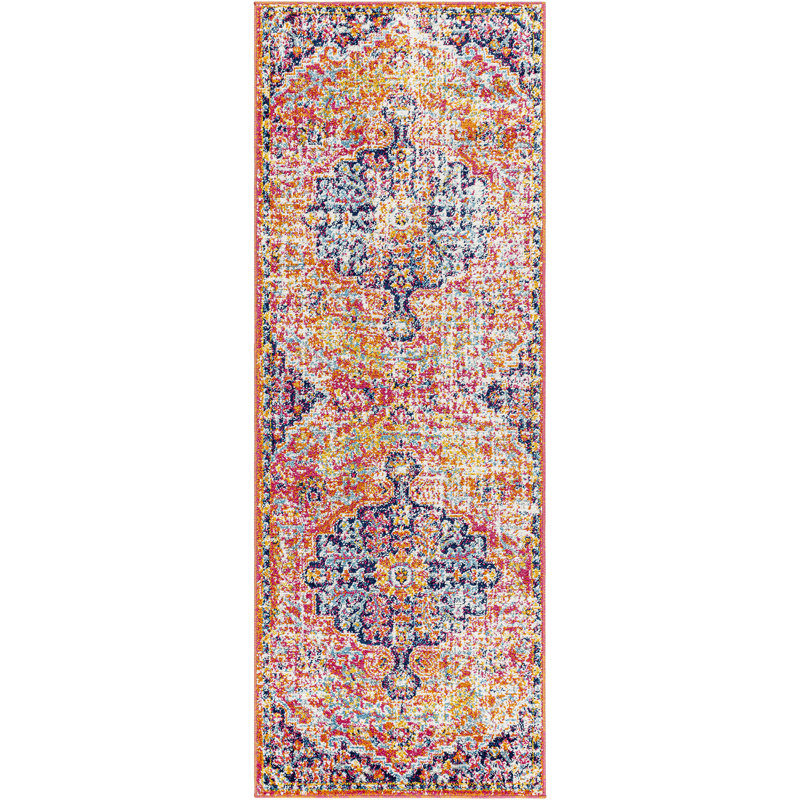 Charleston Power Loom White/Orange/Dark Blue Rug, Runner 78 x 220 cm