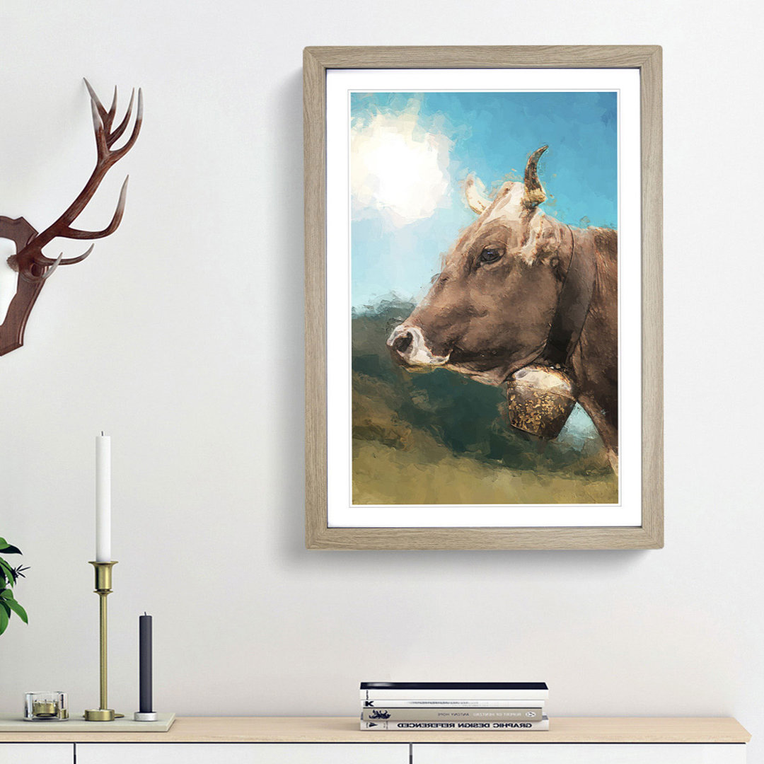 Alpine Cow in the Summertime in Abstract - Picture Frame Painting Print