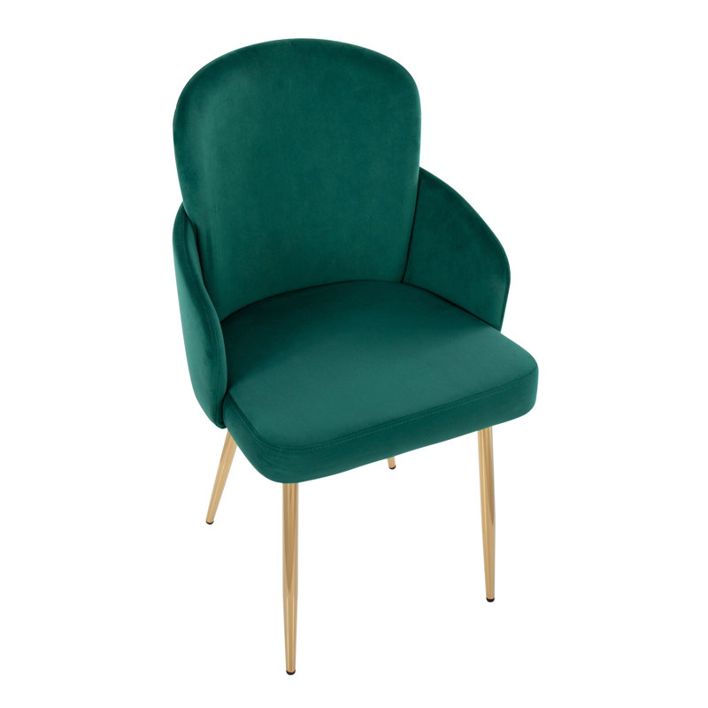 Jaquavia Fabric Upholstered Arm Chair in Cream, Gold, Velvet Green
