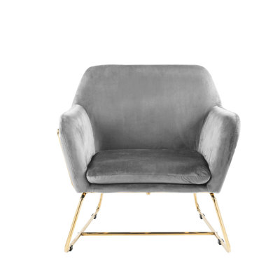 29.5" Width Velvet Chair With 19" Seat And Metal Legs Gray 4" Cushion Thickness