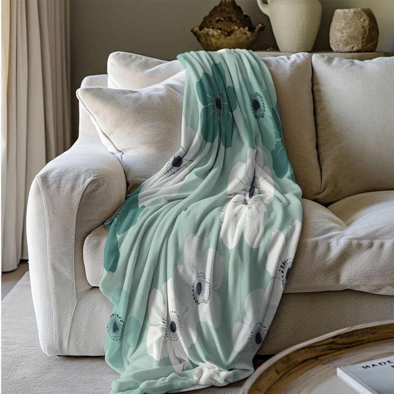 Fleurs sarcelle minimalistes - 1 pièce Sherpa Premium, Grand lit