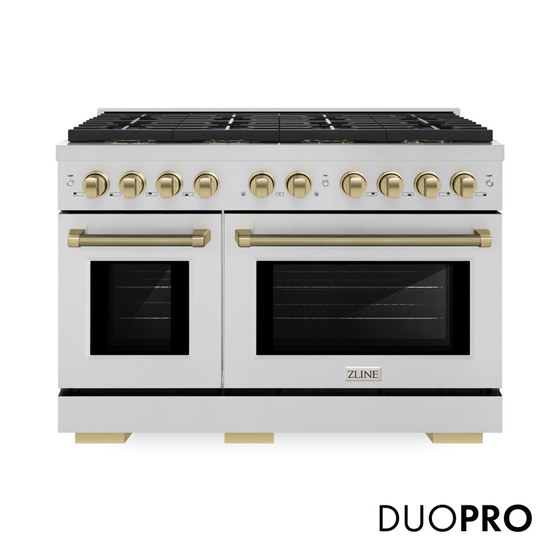 ZLINE Autograph 48 in. Paramount DuoPro Dual Fuel Range in Stainless Steel with Nickel Helix Handles, Bronze