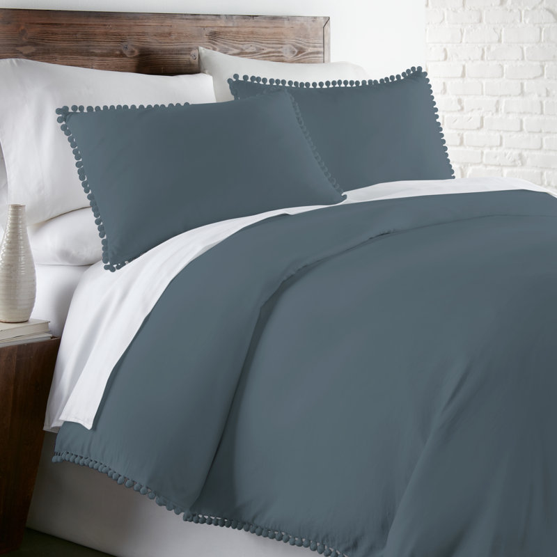 Ensemble de housse de couette en microfibre surdimensionné Pom Pom par Southshore Fine Linens, Bleu acier