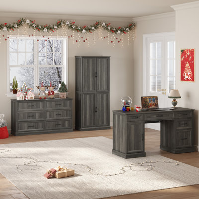 Hailiey 3-piece Executive Desk Office Set,writing Desk And 2 Storage Cabinet
