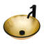Lavabo décoratif texturé doré, avec bonde clic-clac et robinet noir assorti. Surface lisse et facile à nettoyer. Dimensions : 42 x 42 x 14 cm. Revêtement en verre trempé de qualité supérieure.