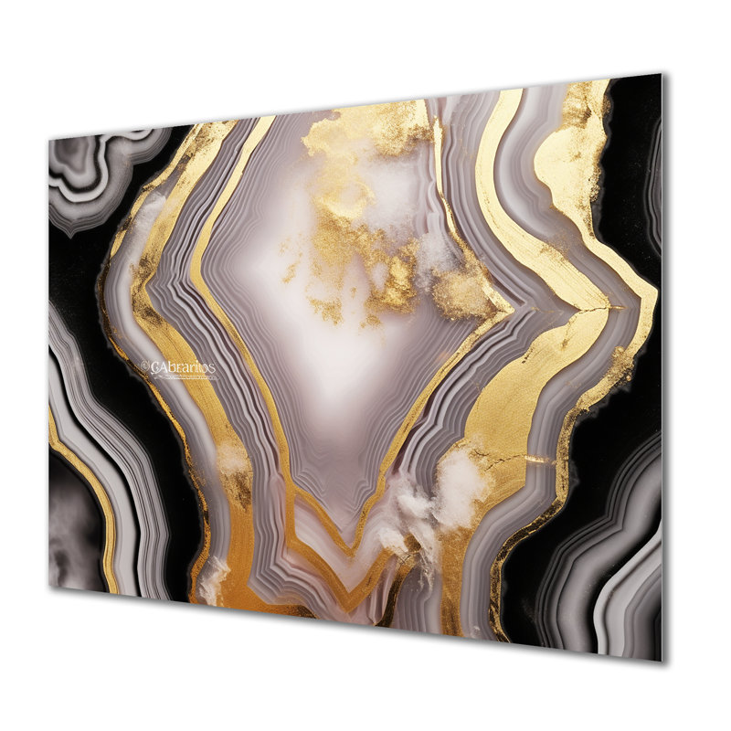 Opulent Glam Agate noir doré II - salon d'art mural en marbre, Métal métal, H 32 po x l 24 po x P 1 po