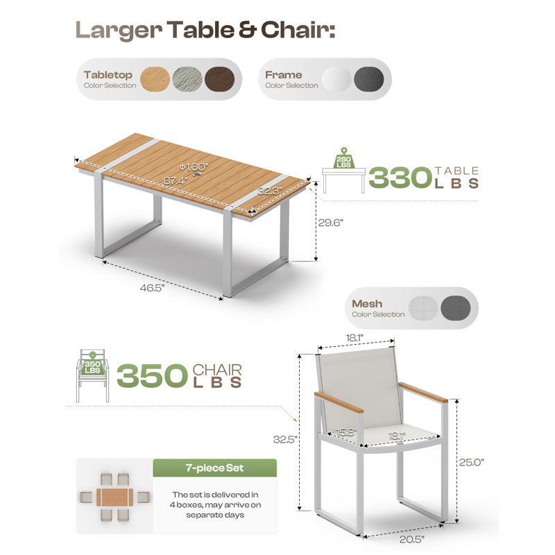 Fauteuil de salle à manger d'extérieur Alora en aluminium avec assise en maille Textilène, capacité de charge de 159 kg