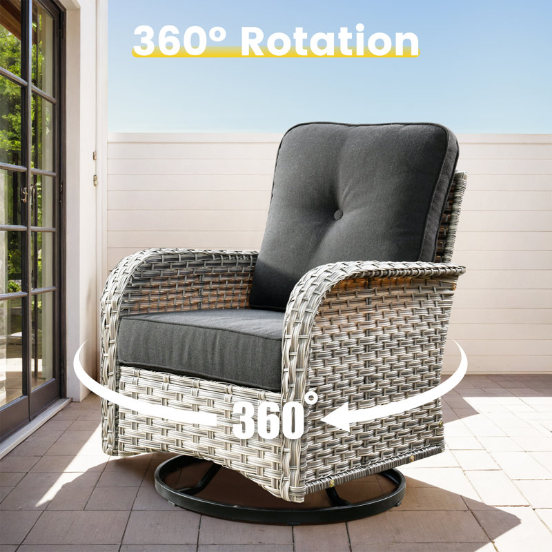 7 - Person Outdoor Seating Group With Cushions And Fire Pit, Black