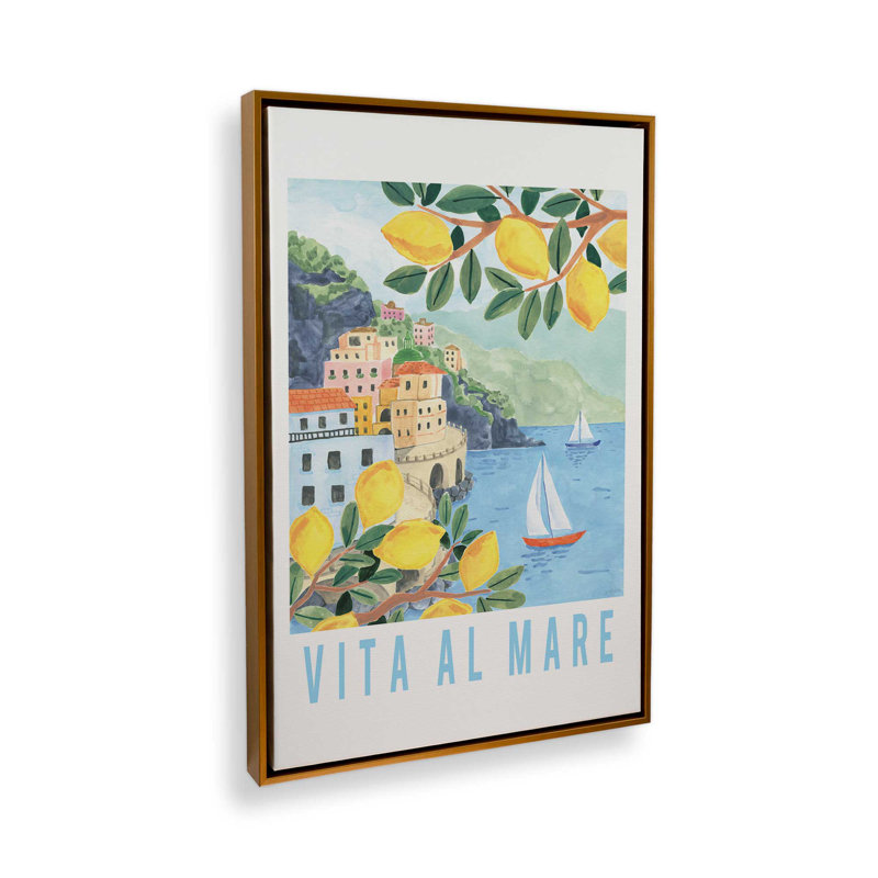 Sérénité Lemon Coast sur toile, H 36,75 po x l 24,75 po, Cadre flottant or poli
