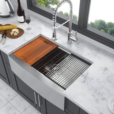 33" Stainless Steel Kitchen Sink With Workstation - 16 Gauge, Brilliant Apron Front Basin Intriguing