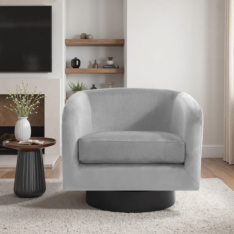 Velvet Upholstered Swivel Barrel Chair, Grey