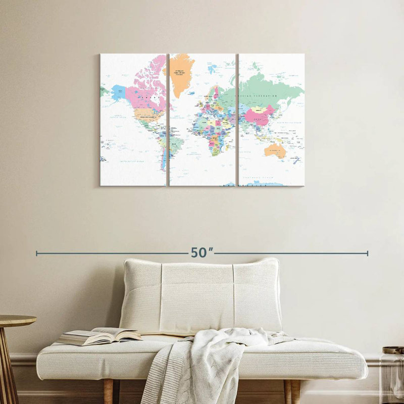 Carte du monde pastel Keiri, H 24 po x l 38 po