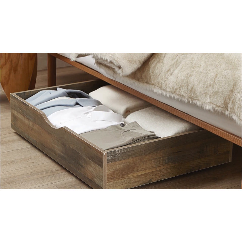 Natural Wooden Underbed Storage Organizer with Wheels
