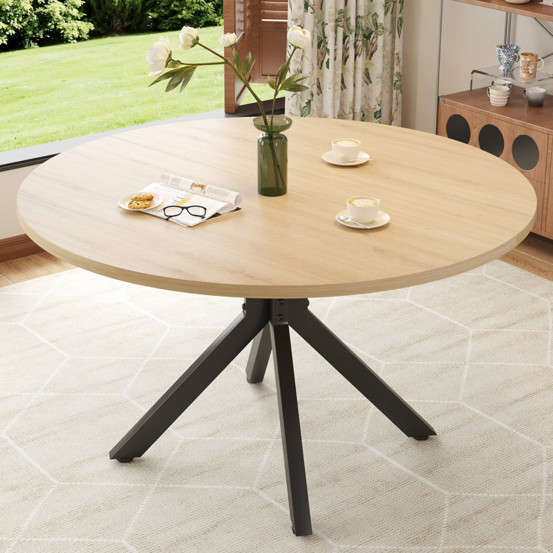 120 cm Beech Round Dining Table, Beige