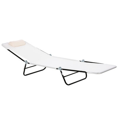 Lit de bronzage blanc crème. Chaise d'extérieur pliable avec fonction d'inclinaison. Siège en filet respirant. Réglable pour une exposition optimale au soleil. Transportable léger. Fabrication en acier. Idéal