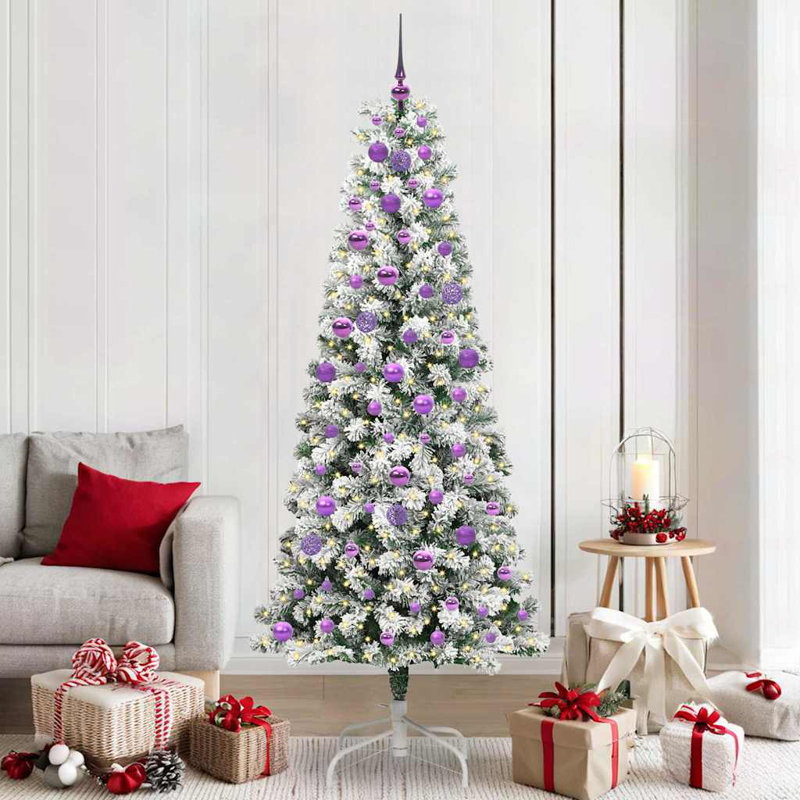 Artificial Hinged Christmas Tree Green and white, 6.89 ft