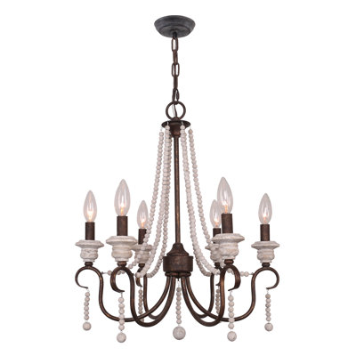 Farmhouse Rustic 6-Light Wood Beaded Chandelier for Kitchen