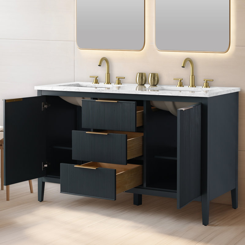 Emma 54" W Double Vanity, Vintage Blue/Brushed Bronze
