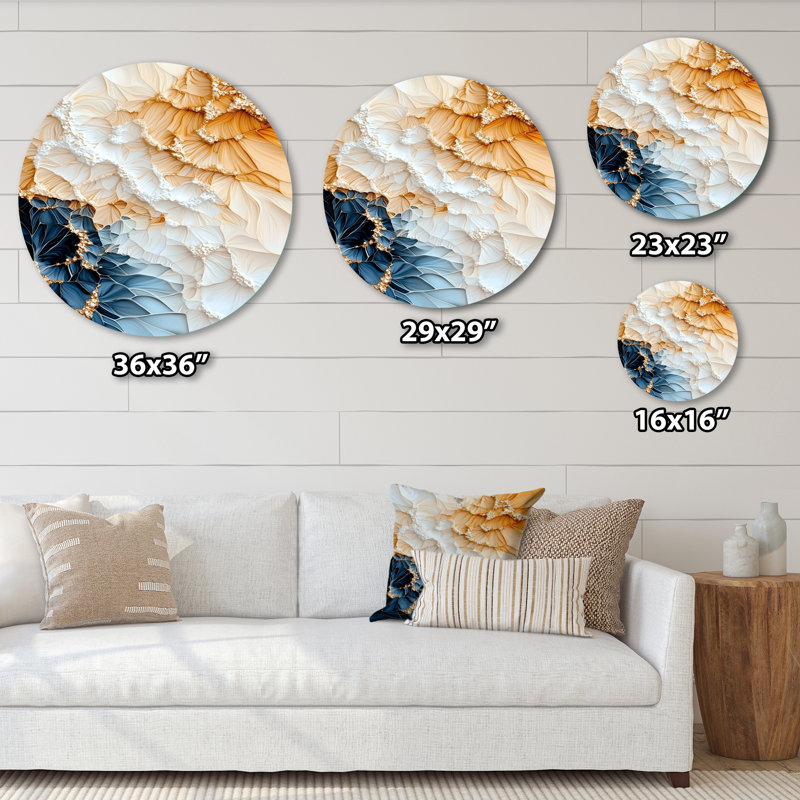 Lumineux prisme abstrait Biotenic - abstrait floral grand rond, art mural en métal orange, H 29 po x l 29 po