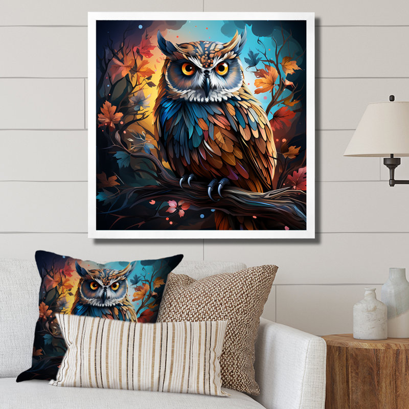 Mysterious Owl Forest I - Art mural hibou, Cadre photo blanc, H 16 po x l 16 po x P 1 po