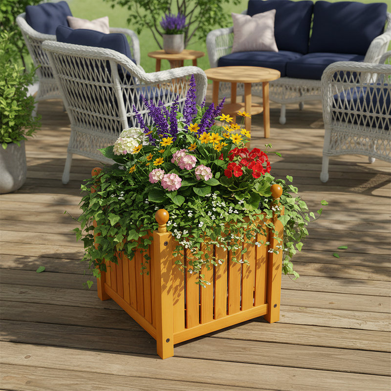 Boîte à fleurs carrée en bois pour l'extérieur, boîte à fleurs de patio rustique pour fleurs, herbes et plantes de jardin
