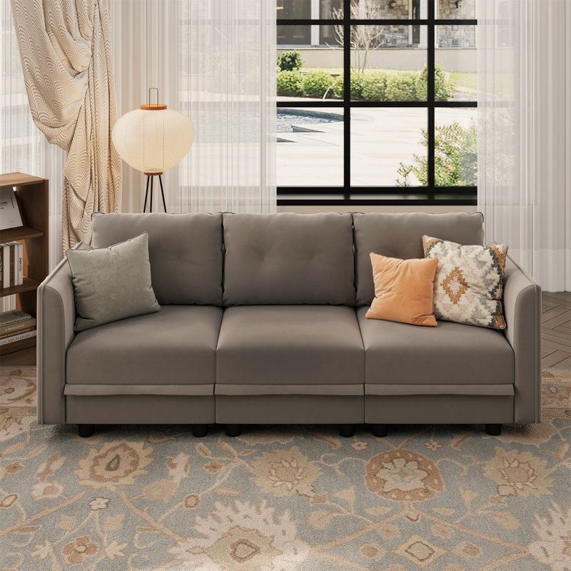 Canapé modulaire à accoudoirs courbés 85 po avec rangement Zendajas, Mélange de polyester noir