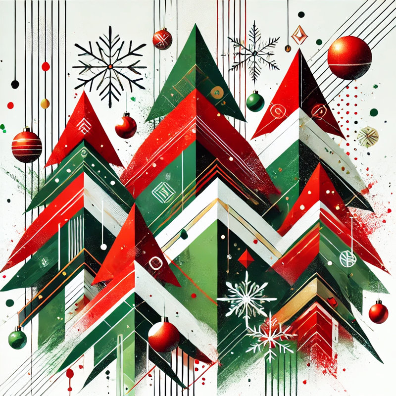 «Festive Geometric Forest: Modern Holiday», reproduction d'art sur toile tendue, H 12 po x l 12 po x P 1 po