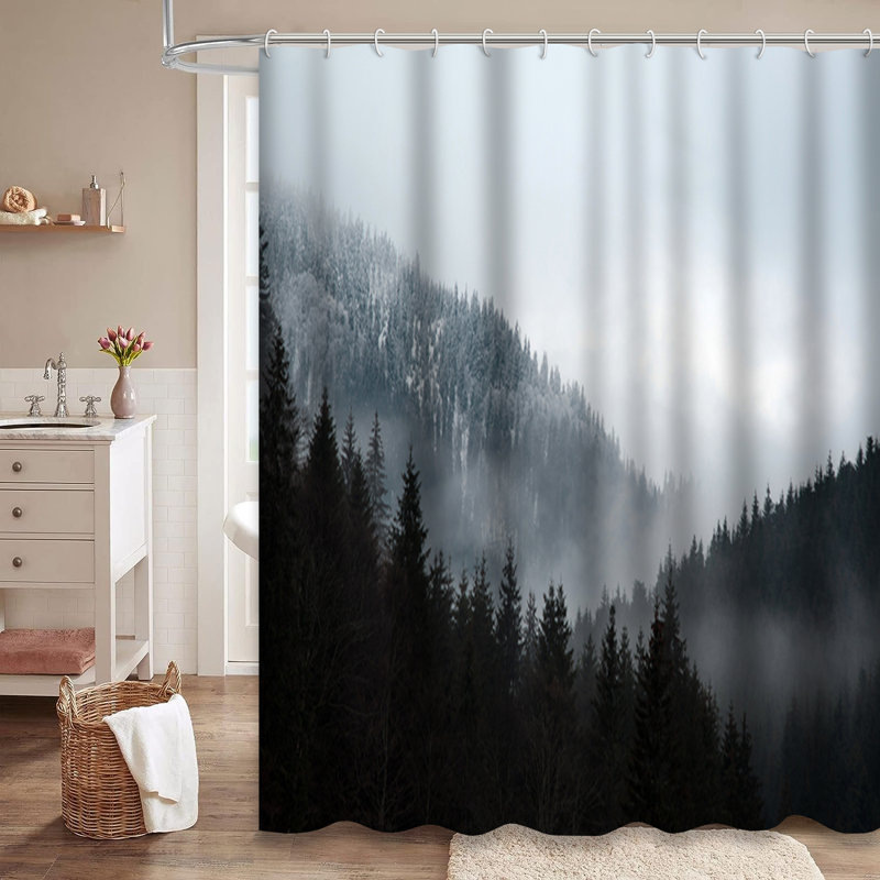 Rideau de douche à 12 crochets Forest Misty, L 72 po x l 72 po