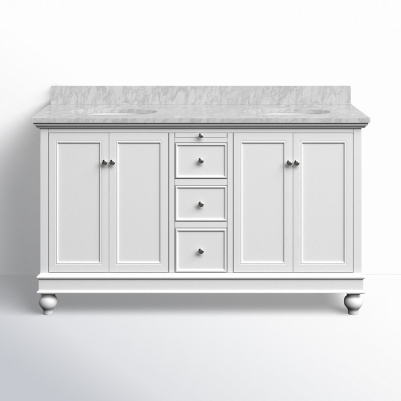 Ferdinand 60'' Double Bathroom Vanity with Top, Carrara Marble, White
