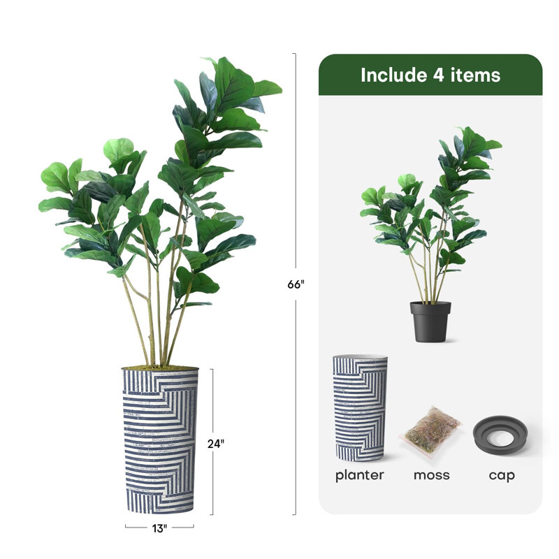 Arbre artificiel en pot moderne Ficus Lyrata, Line bleu marine