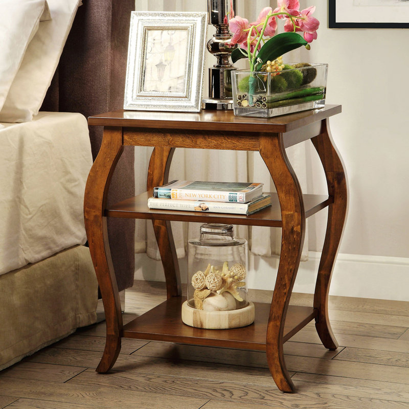 Table de bout avec plateau carré et 2 tablettes, Noyer