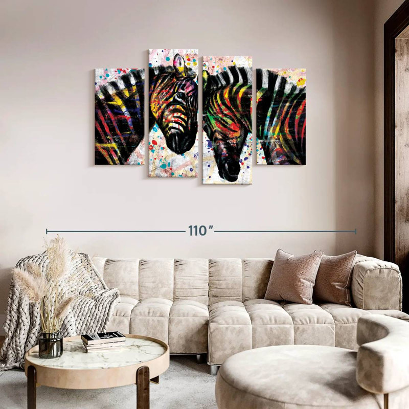 «Paint Splash Zebras», ensemble de 4 impressions sur toile par Harper D., H 48 po x l 75 po