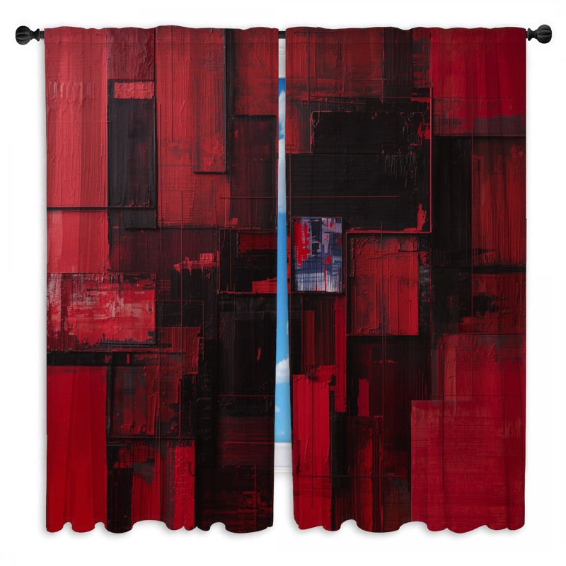 Rideaux de fenêtre rectangulaires rouges et noirs obscurcissant et obscurcissant - 2 panneaux, 40in x 61in - 2 panels, Sheer