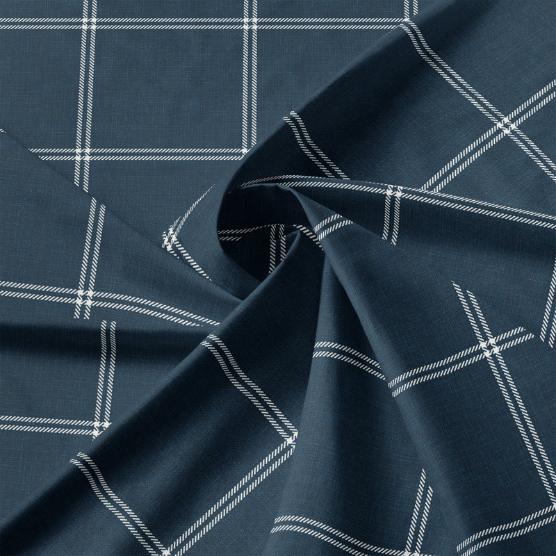 Shay Window Pane Dark Denim Cotton Duvet Cover Set  8 Piece, Queen Duvet Cover + 7 Additional Pieces