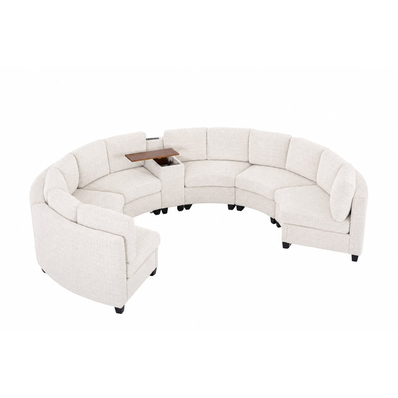Canapé d'angle modulaire incurvé avec console centrale de rangement, Dark Gray Chenille