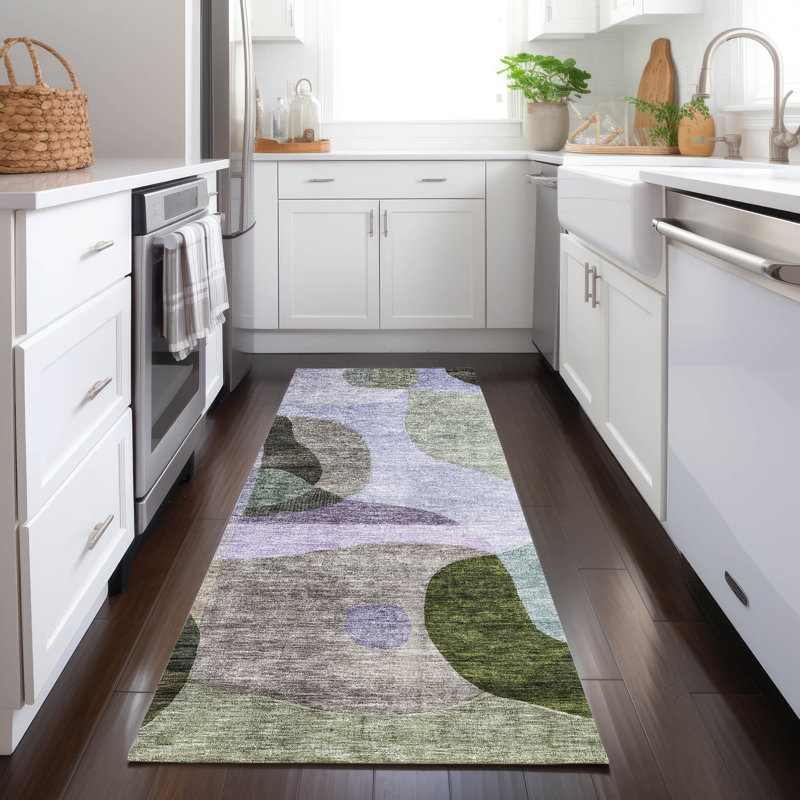 Evan Olive Washable Indoor-Outdoor Rug - , 2'3" x 7'6"