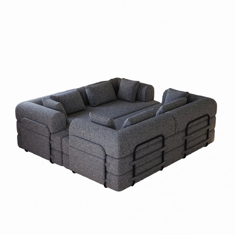 Canapé-lit convertible en chenille avec coussin cylindrique, Gris chenille