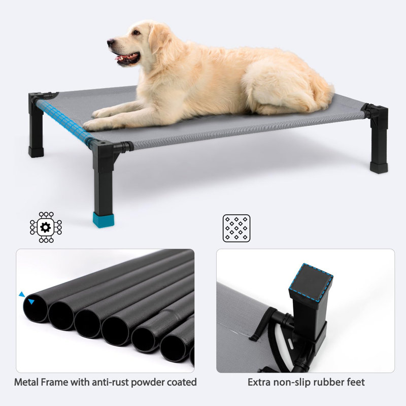 Gray Elevated Cooling Dog Bed with Steel Frame