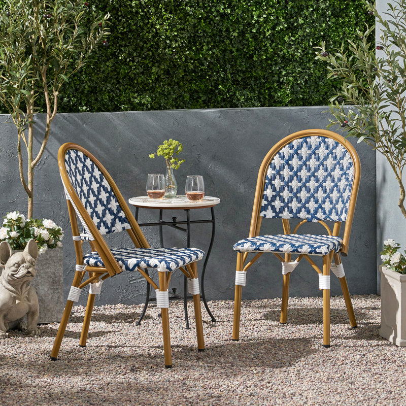 Chaise française (ensemble de 2), Blanc / Bleu marine