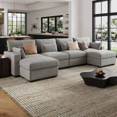Eleonore Horizon Line Modular 4 Seats Sofa With 2 Ottomans